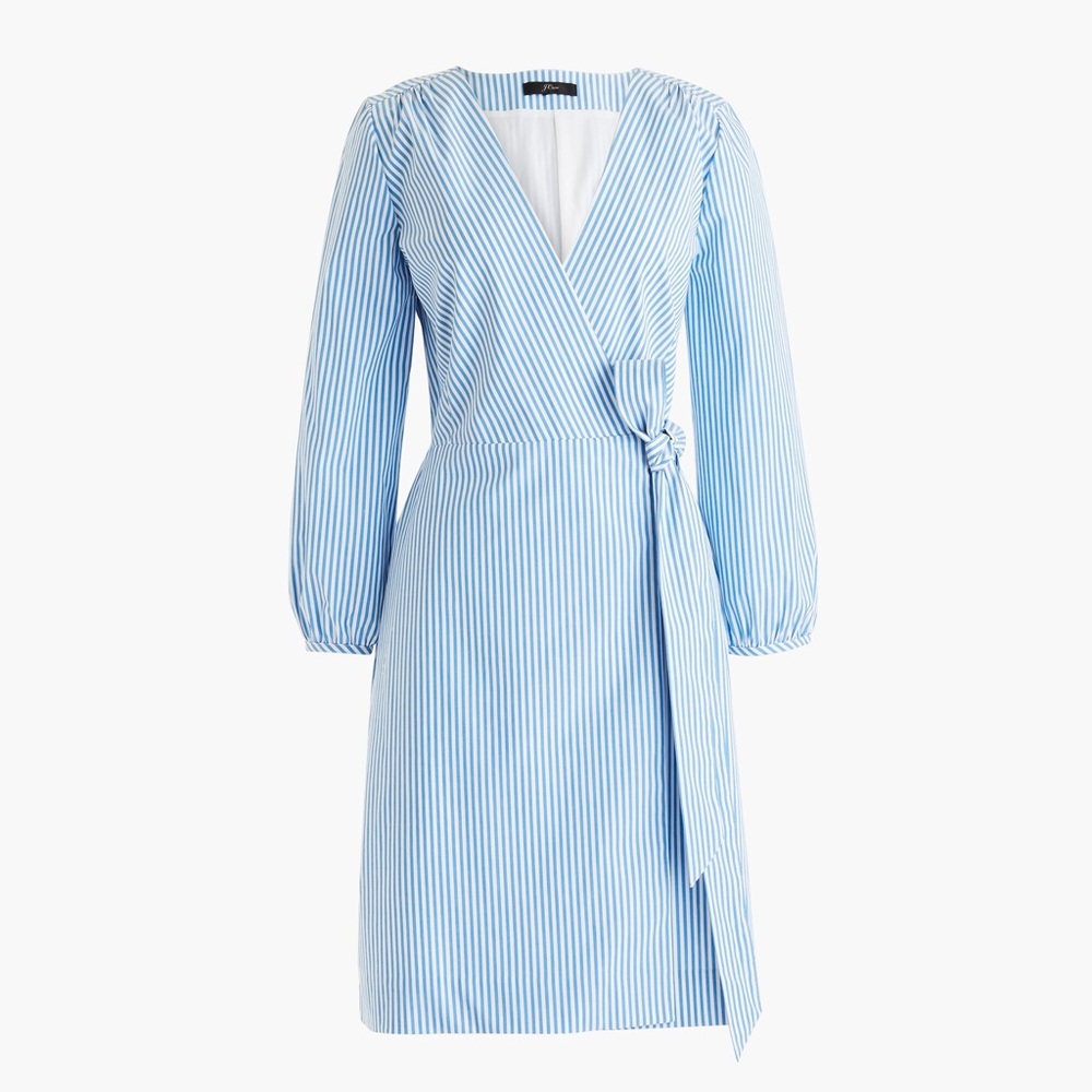 J. Crew blue and white stripe wrap dress
